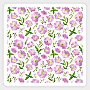 Pink evening primrose leaves and flowers pattern Sticker